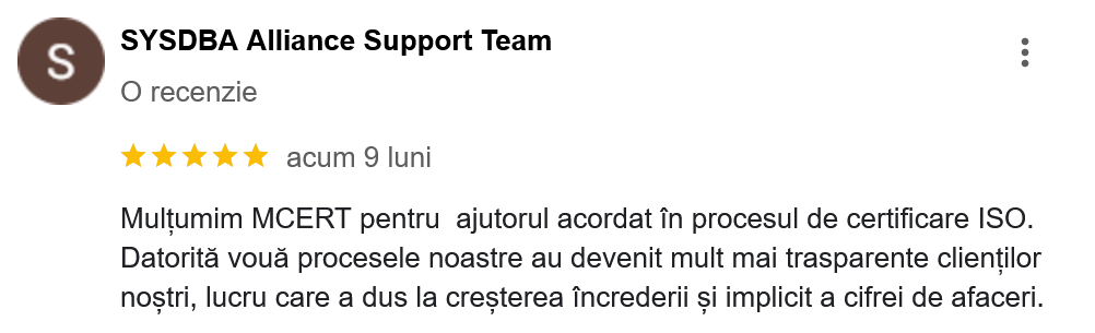 Sysdba Alliance Support certificare iso